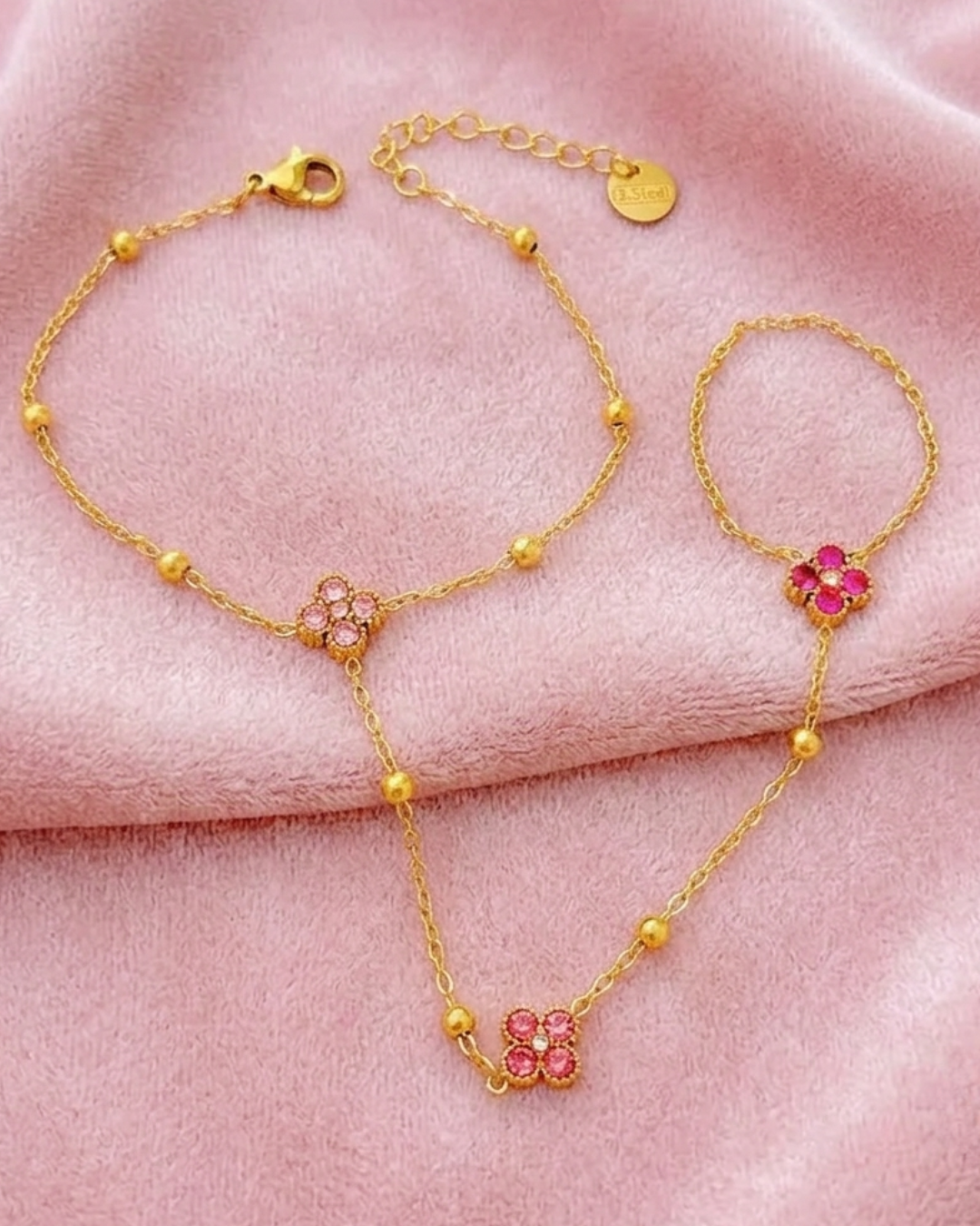 Bracelet Chaîne de Main Rosa Trèfles Rosés