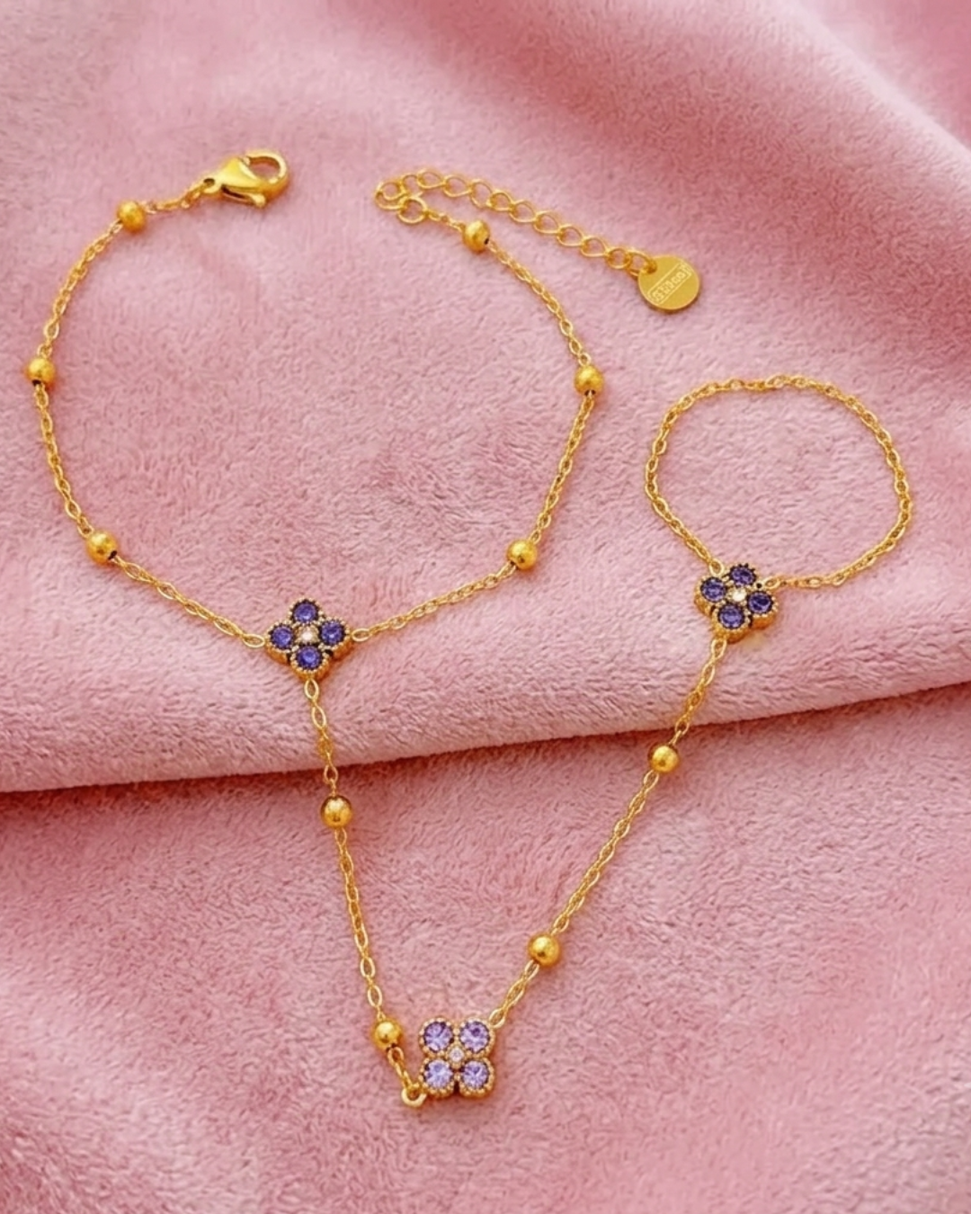 Bracelet Chaîne de Main Lou Trèfles Violet