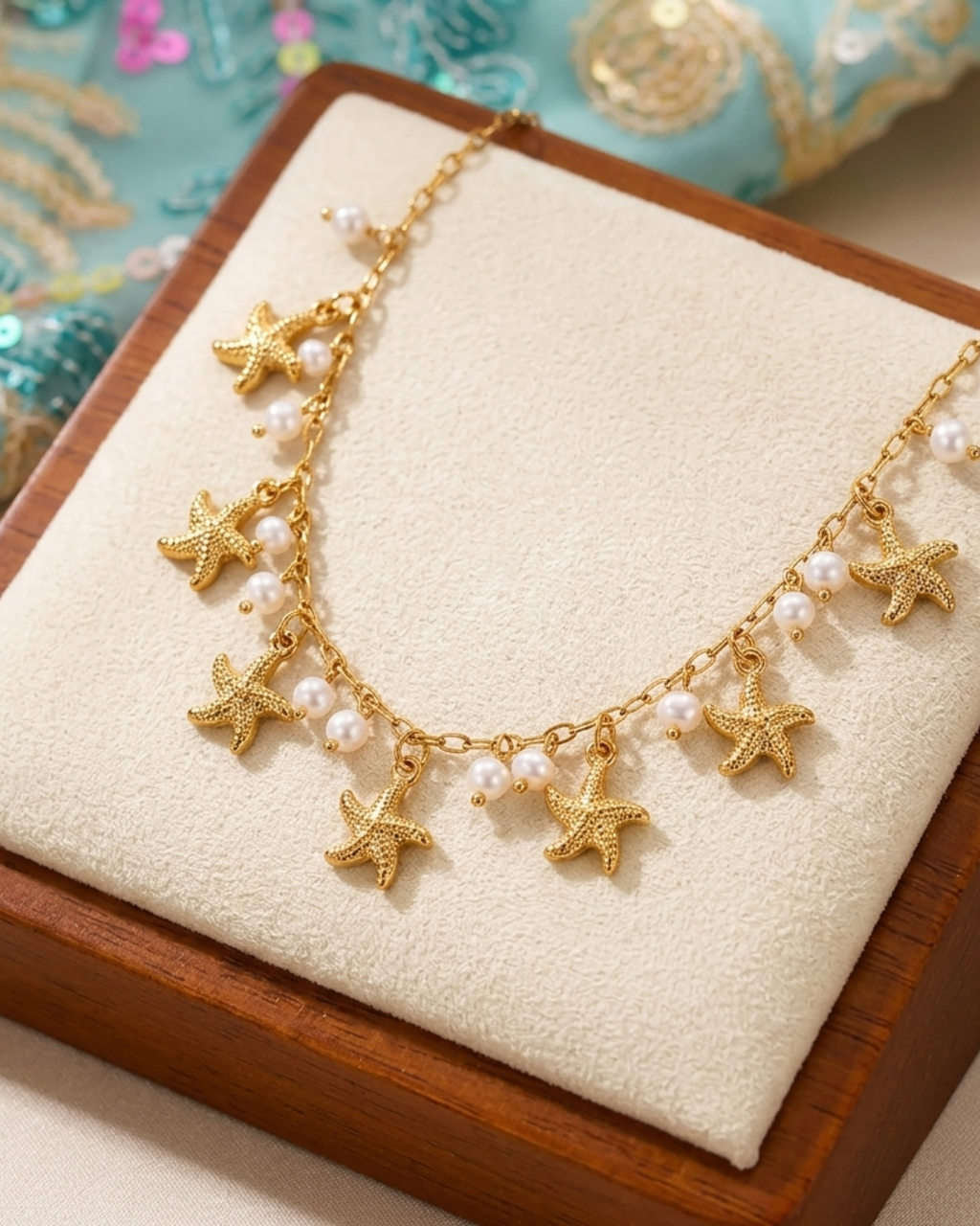 Collier Étoiles de Mer &amp; Perles – Acier Inoxydable